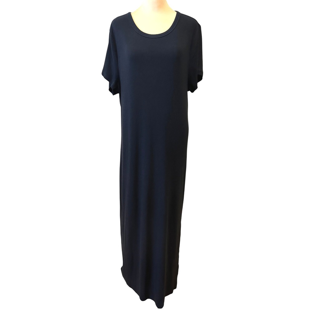 Gap T-Shirt Dress Size XL Black Maxi Ribbed Short Sleeve Side Slit Minimalist